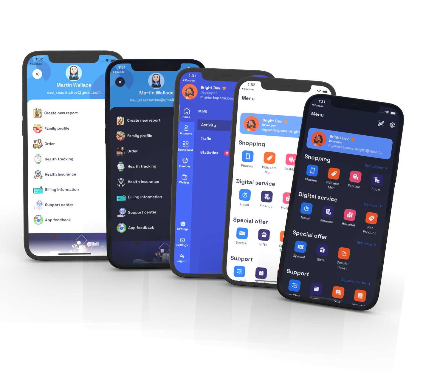 EzcodeMenuSlide Bar React Native Template by BrightTeam CodeCanyon